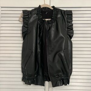 Faux leather ruffle trim vest
